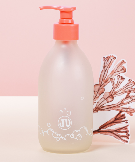 Pimpant -- Bouteille en verre rechargeable pour gel douche (pompe rose kids) - 250 mL