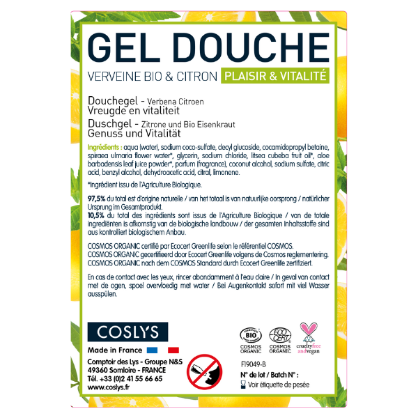 Coslys -- Etiquettes pour le gel douche verveine-citron (rouleau) - x 50