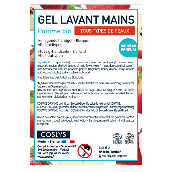 Coslys -- Etiquettes pour le gel lavant mains pomme (rouleau) - x 50