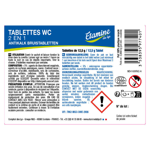 Etamine Du Lys -- Etiquettes pour les tablettes wc (rouleau) - x 50
