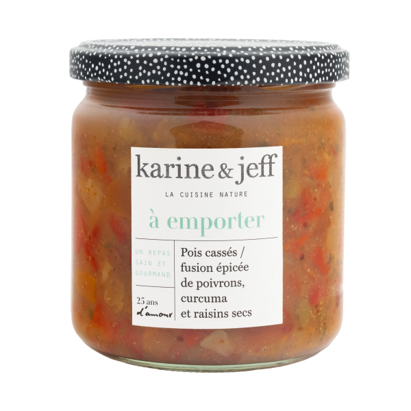 Pois cassés, fusion épicée de poivrons, curcuma et raisins secs bio - 1