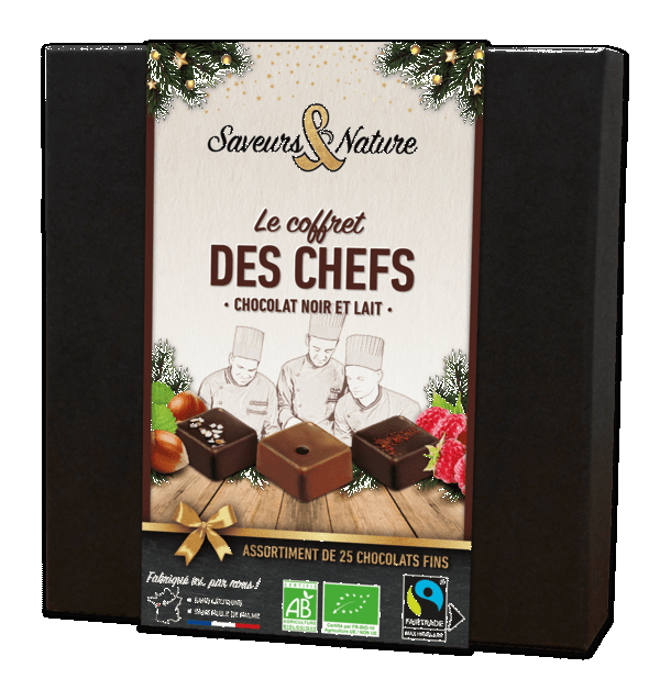 Pré-commandes noël coffret « la sélection des chefs » assortiment de 25 bonbons de chocolat noir et lait - 1
