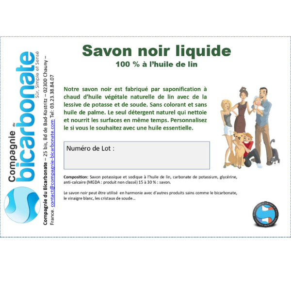 La Compagnie Du Bicarbonate -- Savon noir liquide à l'huile de lin (étiquettes) - x 8