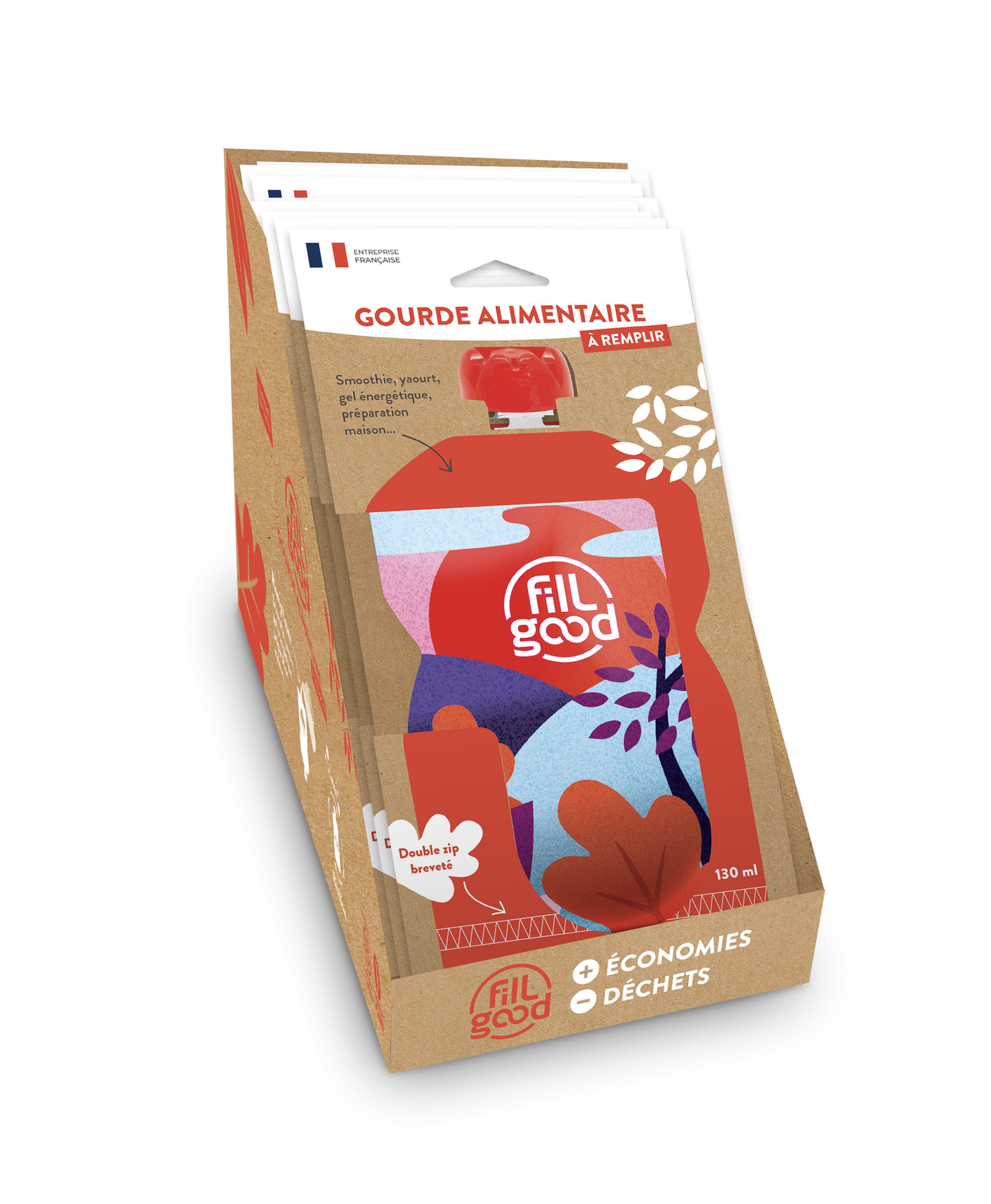 Fillgood -- Gourdes réutilisables adulte roses (prêt à vendre) - 130 mL x 8