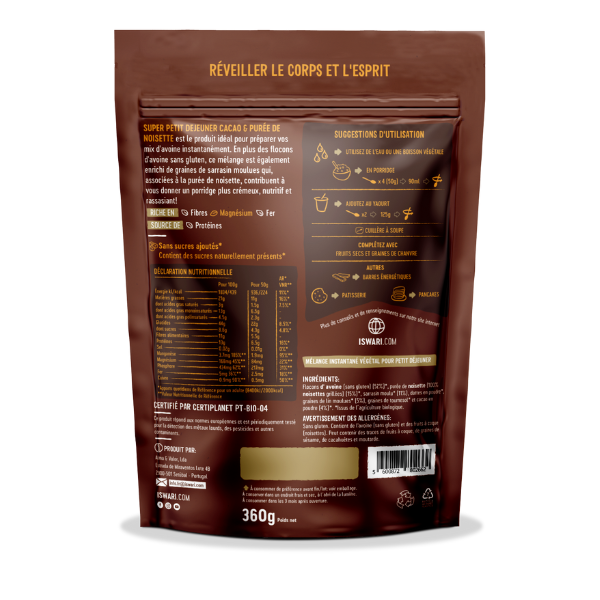 Iswari -- Super petit déjeuner cacao et purée de noisettes bio - 360g