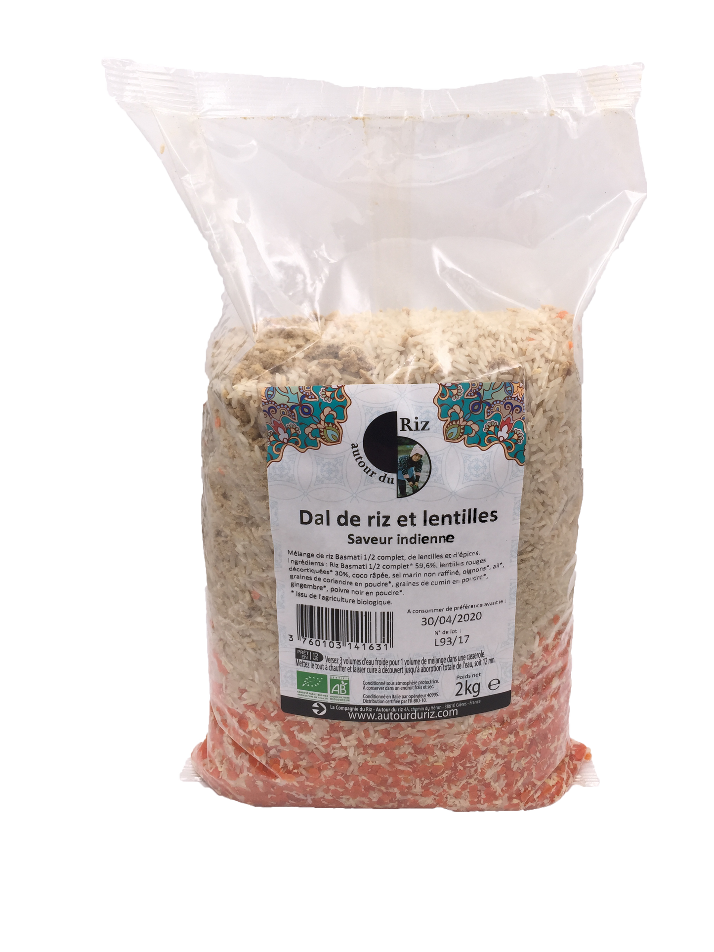Autour Du Riz -- Dal de riz basmati (équitable) et lentilles bio à l'indienne cuisson 12min Vrac - 2 kg