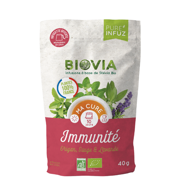 Biovia -- Cure immunité en tisane bio (origan, sauge, lavande, stévia) - 40 g