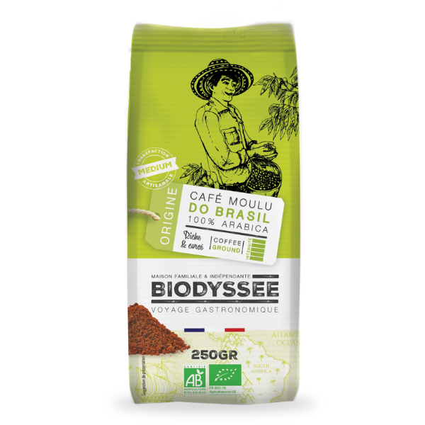 Biodyssée -- Café moulu origine 100% arabica bio (origine Brésil) - 250 g