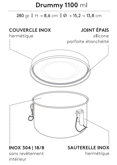 Gaspajoe -- Lunch box Drummy Inox Gravée Ondes 1100 ml