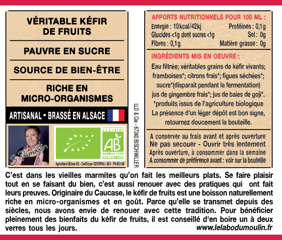 Le Labo Dumoulin -- Kéfir framboise bio (frais) - 25 cl x 8