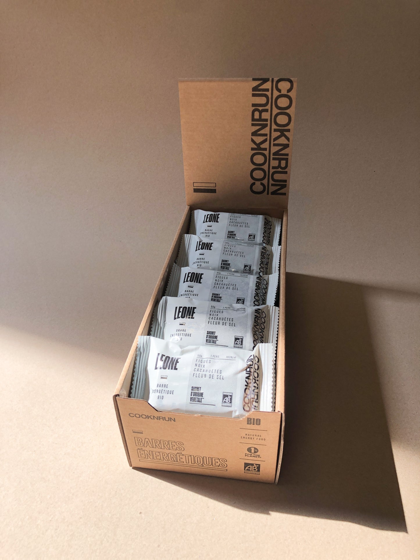 Cook'n Run -- Présentoir de 20 barres compostables bio léone (figue noix cacahuète) - 20 x 50 g