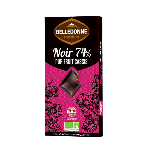 Belledonne -- Tablette noir 74% fourrée cassis bio - 100 g