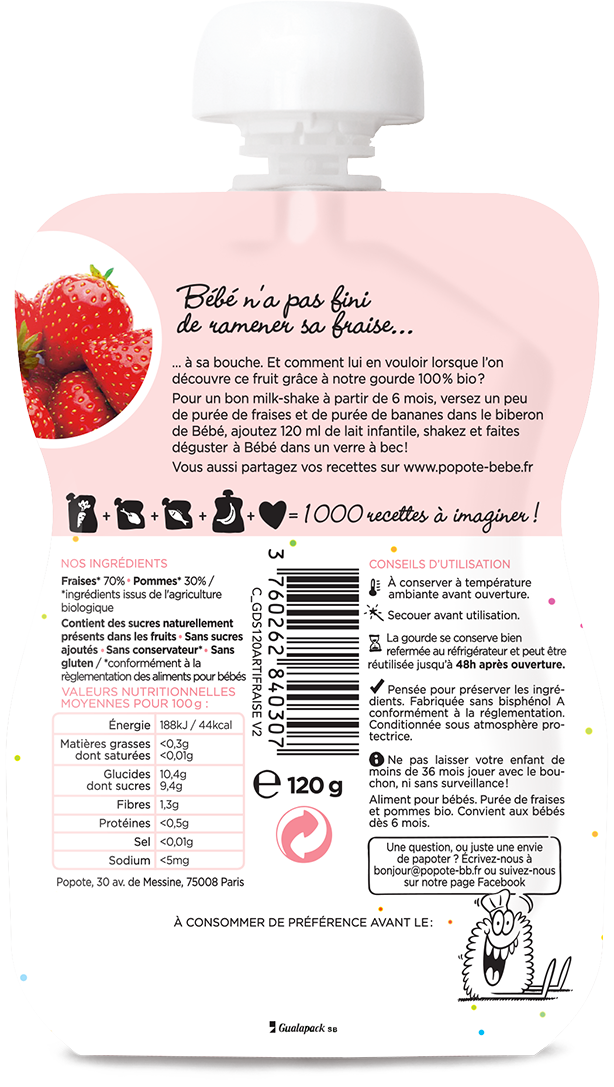 Popote -- Gourde compote fraise bio - 120 g