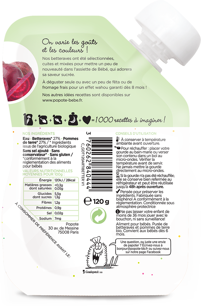 Popote -- Gourde purée betterave bio - 120 g