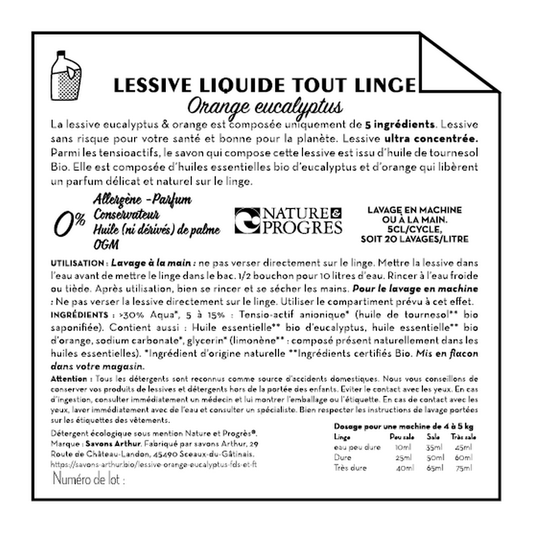 Jean Bouteille -- Contre étiquette Lessive liquide tout linge eucalyptus et orange - lot de 50