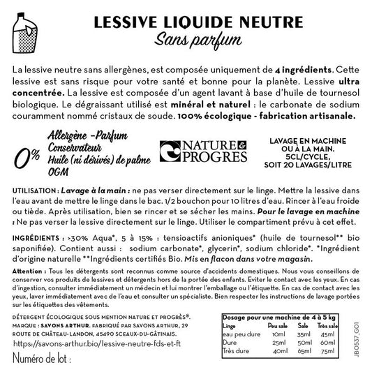 Jean Bouteille -- Contre étiquette Lessive neutre sans parfum - lot de 50