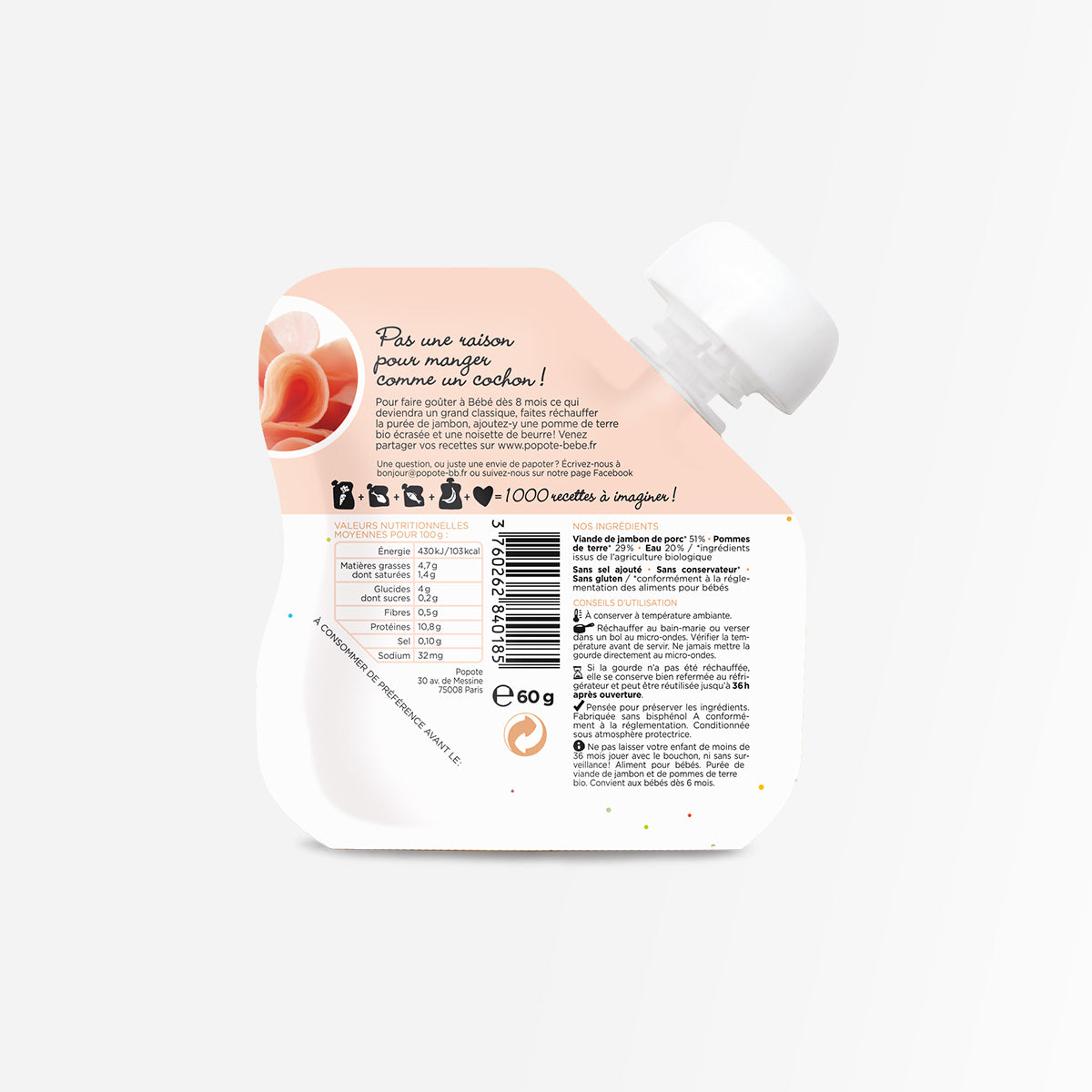 Popote -- Gourde purée jambon bio - 60 g