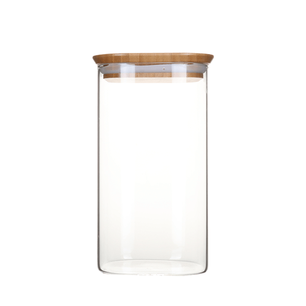 Pebbly -- Boite en verre carré avec couvercle en bambou 1,4 L