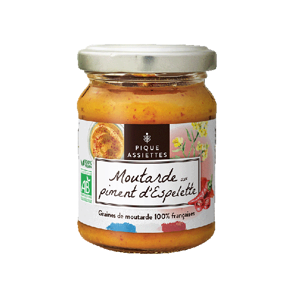Pique Assiettes -- Moutarde au piment d'espelette 100% graines françaises bio - 125 g