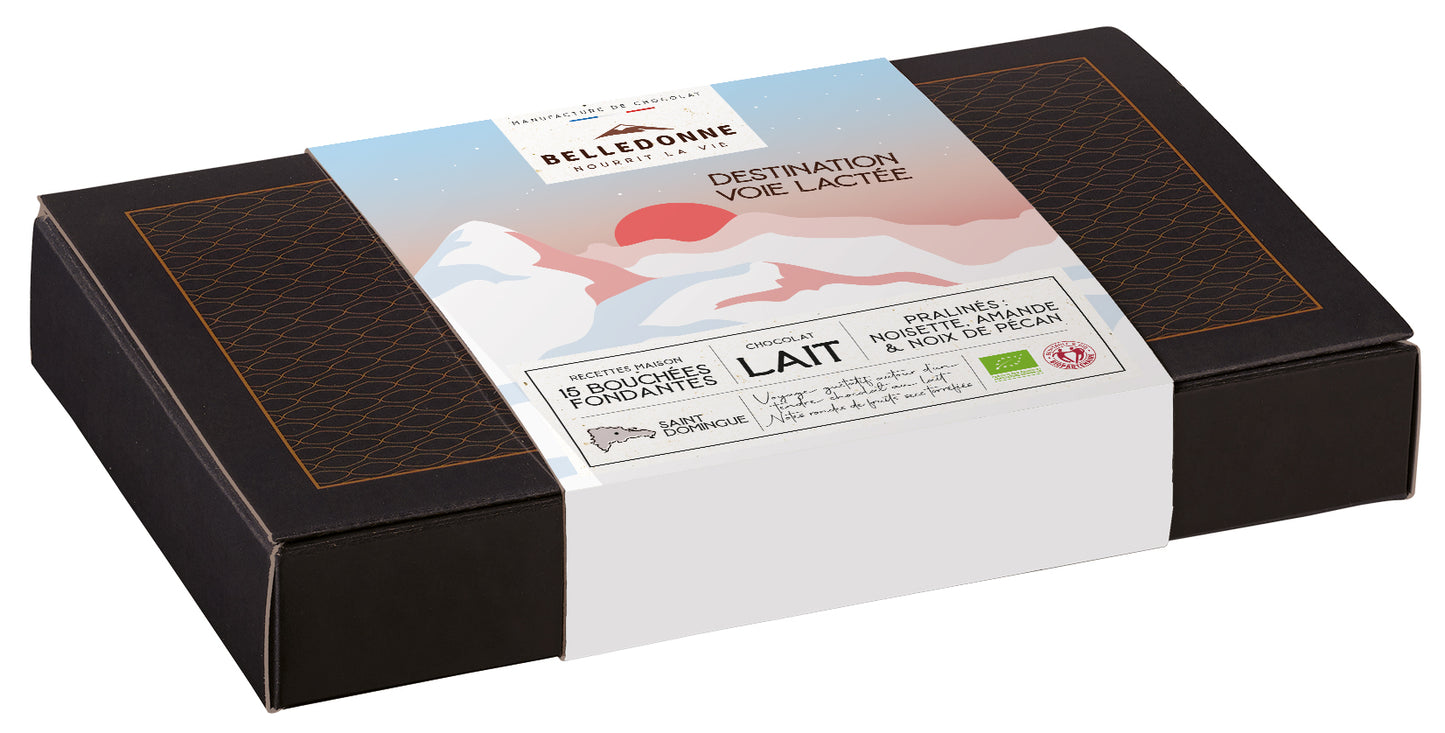 Belledonne -- SP Destination voie lactée - coffret 15 bonbons - chocolat lait bio - 120 g