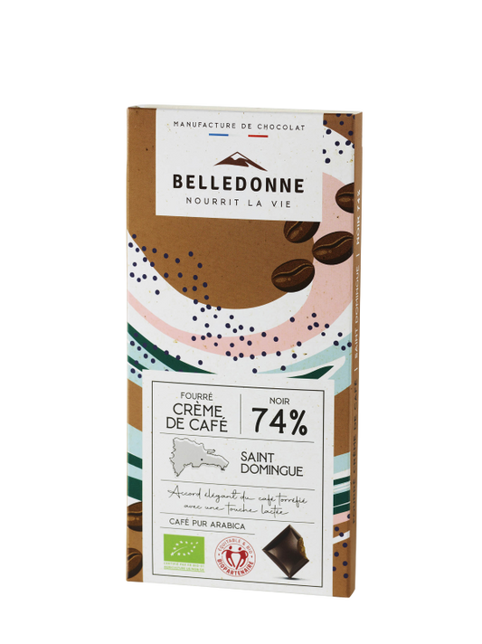Belledonne -- Tablette fourrée - chocolat noir 74% crème de café - 80 g
