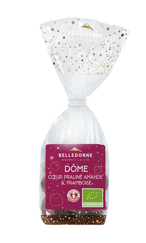 Belledonne -- Bonbon dôme praliné bio framboise chocolat noir 74%  - 120 g
