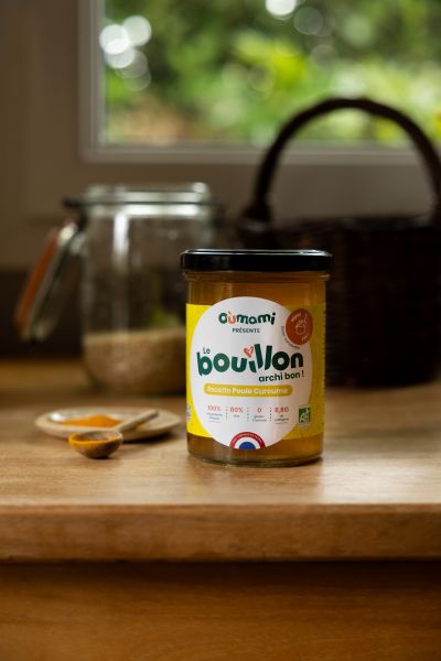 Bouillon d'os poule curcuma bio (2.4g de collagène/100mL) - 2