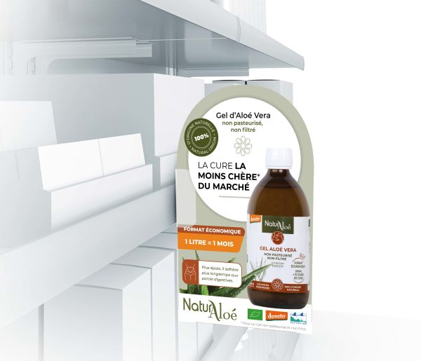 Naturaloé -- Poster A4 et stop rayon gel aloe vera à boire