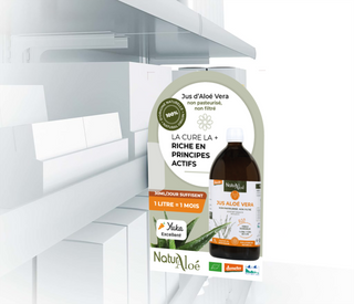 Naturaloé -- Poster A4 et stop rayon jus aloe vera à boire