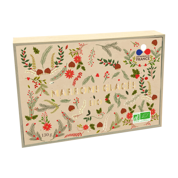 Pellorce & Julien -- Pré-commandes Noël Coffret bois 8 marrons glacés pliés or bio - 130 g