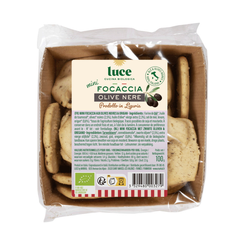Luce -- Echantillon Mini focaccia olives noires bio