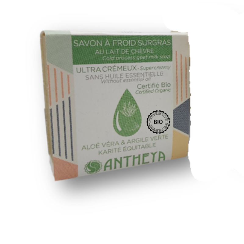 Antheya -- Savon à froid surgras visage à l'aloé véra et au lait de chèvre (bande papier) - 90 g