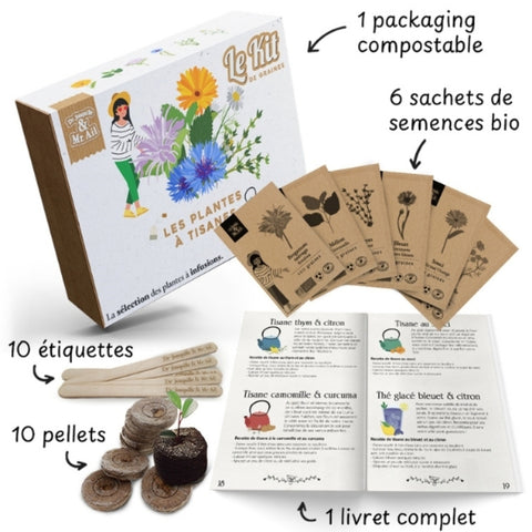 Dr Jonquille & Mr Ail -- Kit de jardinage plantes à tisanes bio - 250 g