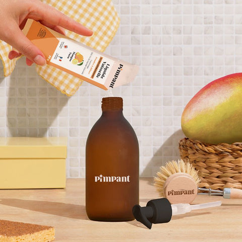 Pimpant -- Bouteille  ambrée push vide (pour liquide vaisselle) - 300 mL