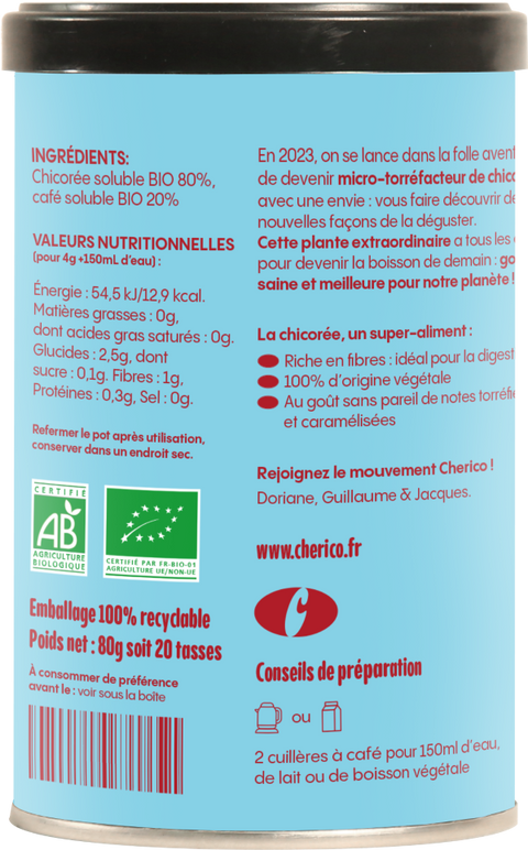 Cherico -- Chicorée et café bio - instantané - 80 g