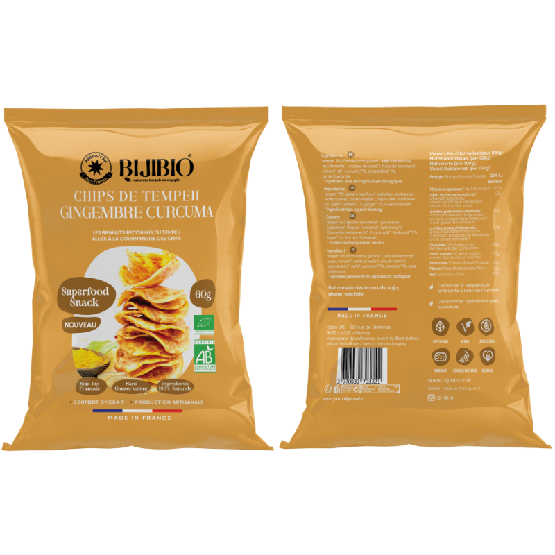 Bijibio -- Chips Tempeh Bio Curcuma Gingembre - 60 g
