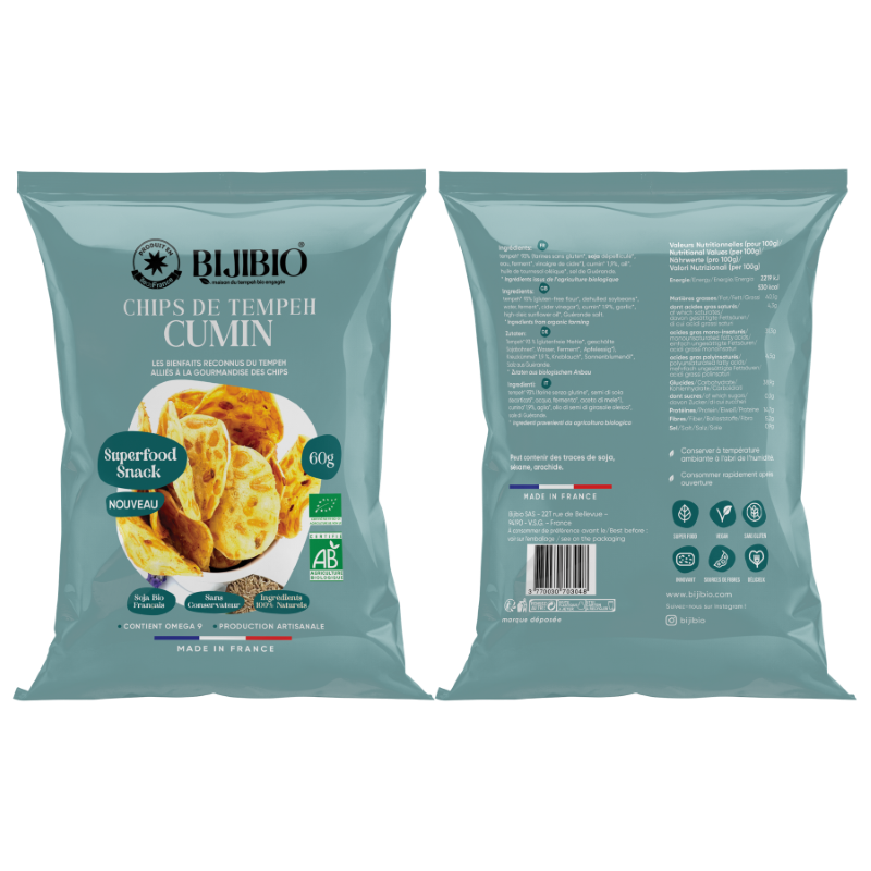 Bijibio --  Chips Tempeh Bio Cumin - 60 g