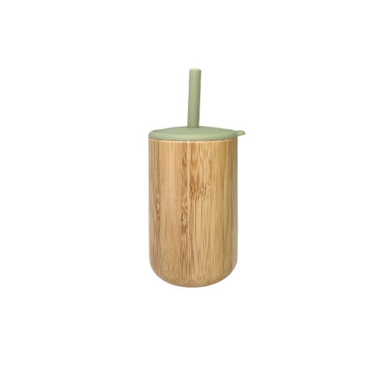 Cap Bambou -- Verre avec couvercle et paille vert pastel
