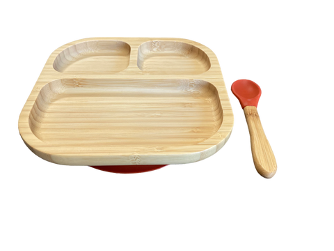Cap Bambou -- Set de repas assiette  3 compartiments terracotta (assiette + cuillère)