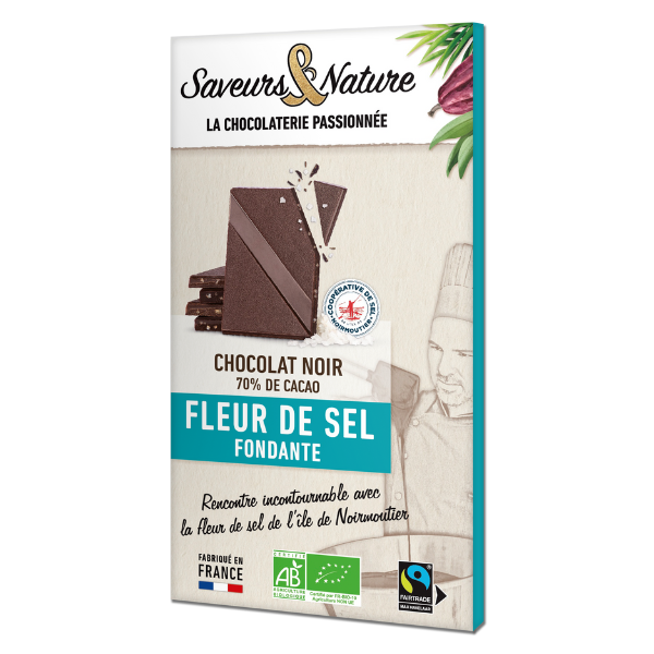 Saveurs & Nature -- Tablette de chocolat noir bio 70% de cacao à la fleur de sel de noirmoutier - 80 g