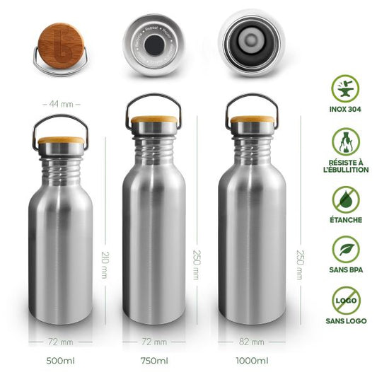 Bambaw -- Bouteille non-isotherme en acier inoxydable (couleur Acier Naturel) - 1L