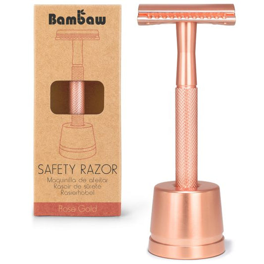 Bambaw -- Rasoir de sûreté en métal + socle (or rose)