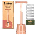 Bambaw -- Rasoir de sûreté en métal + socle (or rose)