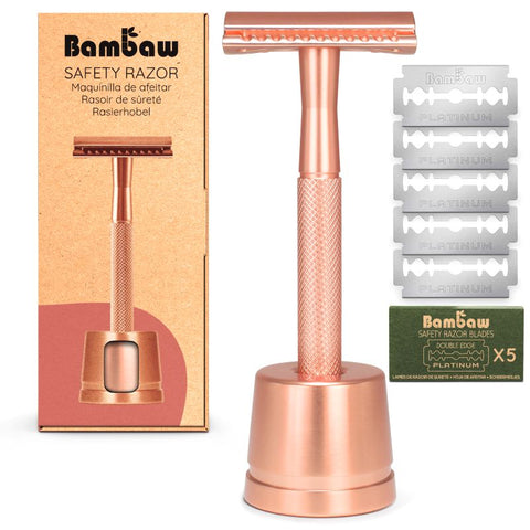 Bambaw -- Rasoir de sûreté en métal + socle (or rose)