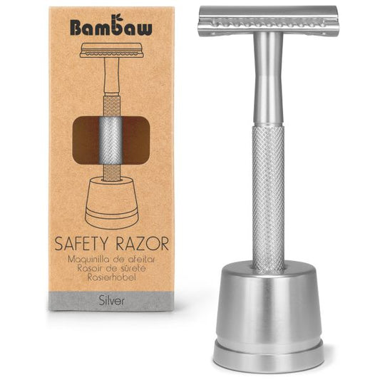 Bambaw -- Rasoir de sûreté en métal + socle (argent)