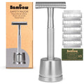 Bambaw -- Rasoir de sûreté en métal + socle (argent)