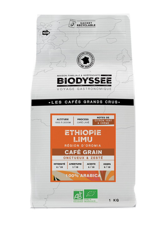 Biodyssée -- Café grain grand cru ethiopie limu (origine Ethiopie) - 1 kg