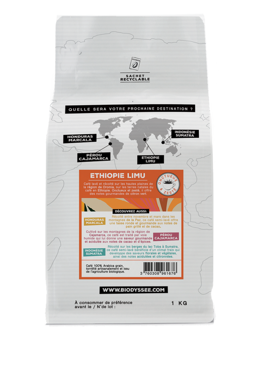 Biodyssée -- Café grain grand cru ethiopie limu (origine Ethiopie) - 1 kg