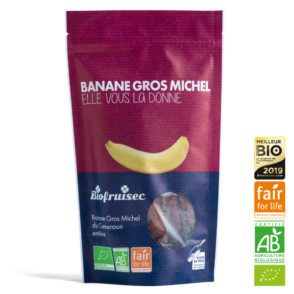 Biofruisec -- Banane gros michel bio et équitable séchée entière (origine Cameroun) - 150 g