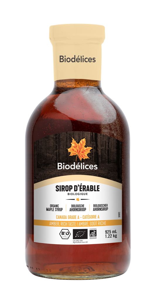 Biodélices -- Sirop d'érable biologique - ambré - 925 ml